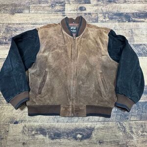 U2 Wear Me Out Vintage Brown Black‎ Suede Leather Varsity Bomber Jacket L